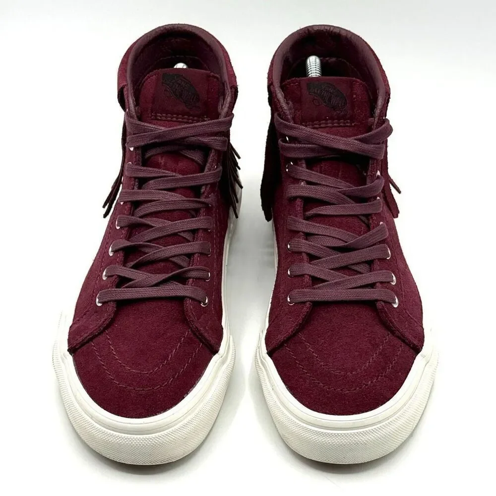 Vans SK8-HI Burgundy Suede Tassel Hi Top Lace Up Skater Sneakers - US Women’s Si